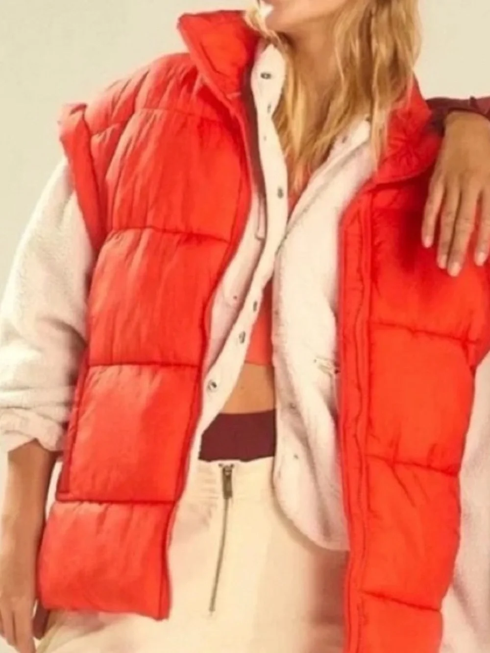 NWT Free People Orange red In A Bubble Puffer Vest - Picture 2 of 10